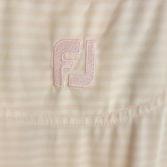 FootJoy FJ Golf Polo Shirt Men's Large Pink White Striped Embroidered Duck Woods - Picture 13 of 15
